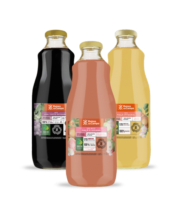 Suco Integral 1 Litro (Pack com 3 sabores variados - Uva, Maçã e Goiaba)