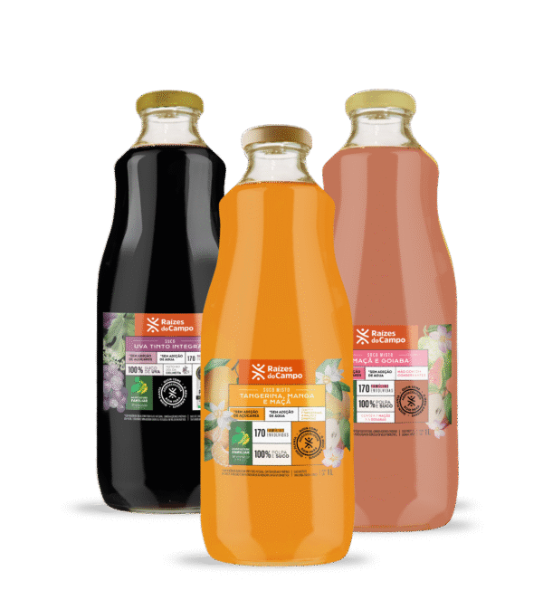 Suco Integral 1 Litro (Pack com 3 sabores variados - Uva, Goiaba e Misto)